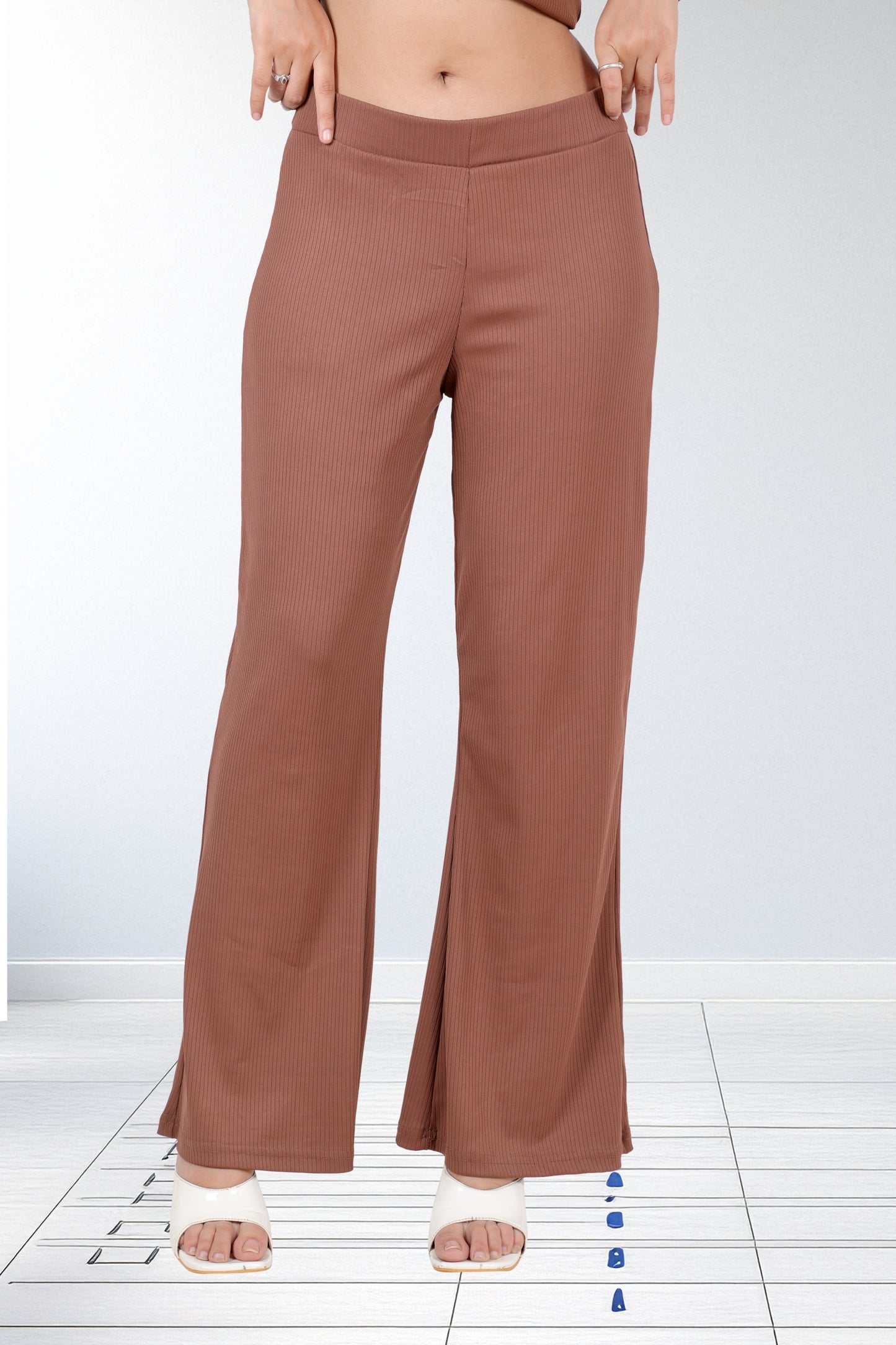 Ribbed Mocha Brown Lounge Set – Comfy and Stylish Collared Top and Wide-Leg Pants