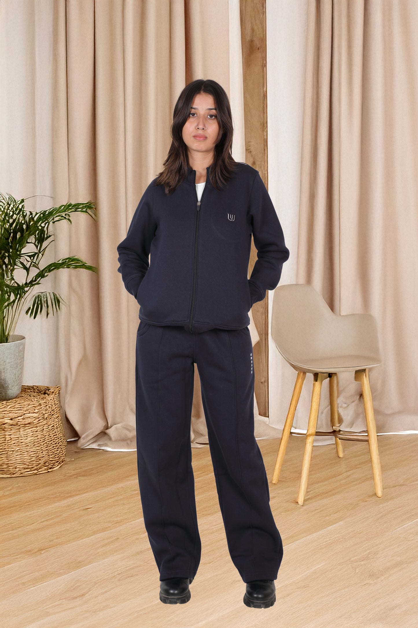 Women's Navy Blue Zip-Up Track Suit for winter 350 gsm