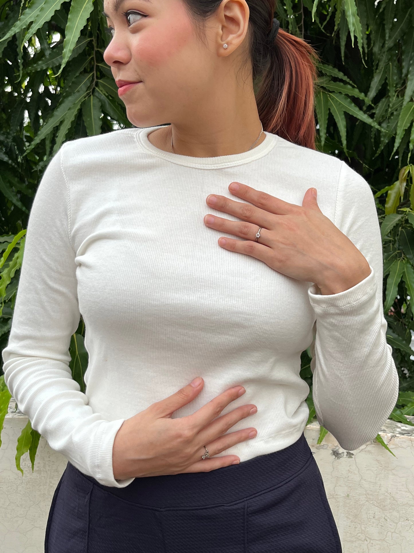 Classic Ribbed Long Sleeve White Top