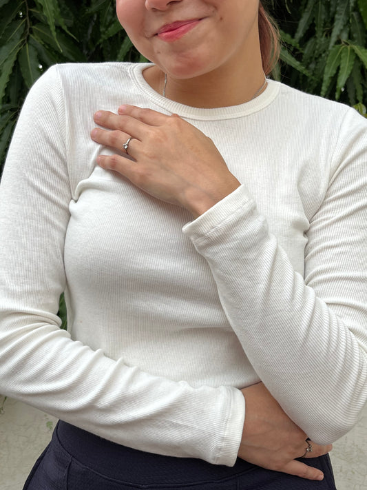 Classic Ribbed Long Sleeve White Top